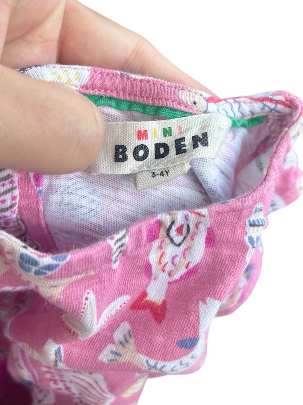 Mini Boden Girls Dress Pink Shell Print Smocked Waist 3-4 Yrs Ocean Beachy Fish‎